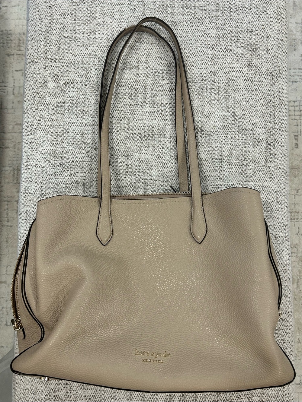 kate spade taupe pebbled leather tote